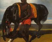 Africain tenant un cheval au bord d'une mer - 阿尔弗雷德·德·德勒